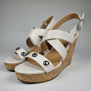 Marc Fisher Women's MFROCHA Wedges Sandals White with Studs Size 10 M